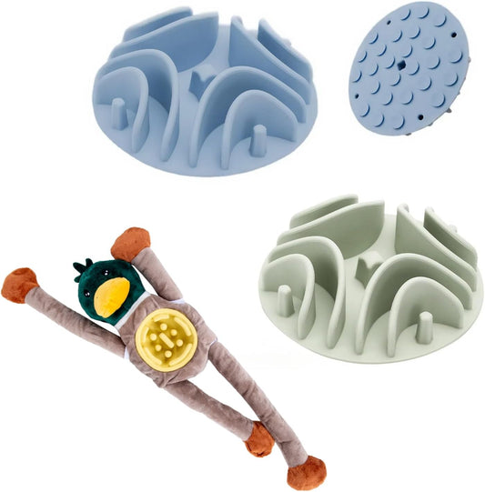 2Pcs Slow Feeder Dog Bowl Insert & Puzzle Plush Duck Toy Set - Prevent Bloat, Aid Digestion, Food-Safe Silicone Bowls,Interactive Dog Bowl for Slow Eating and Keep Busy(Blue + Green)