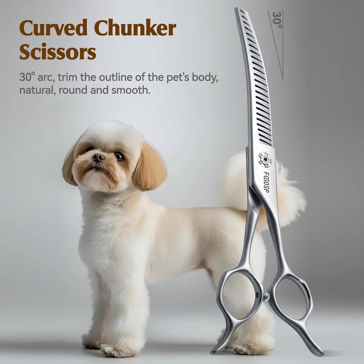 Curved Chunkers Dog Grooming Scissors 7" with Gradual with teeth Shears for Dogs Pet Japan Alloy Steel 70% Thinning Rate 24 Flat Teeth Fluffier Natural (7.0 in, Curve Chunker)
