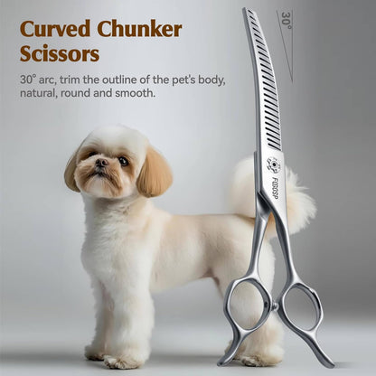 Curved Chunkers Dog Grooming Scissors 7" with Gradual with teeth Shears for Dogs Pet Japan Alloy Steel 70% Thinning Rate 24 Flat Teeth Fluffier Natural (7.0 in, Curve Chunker)