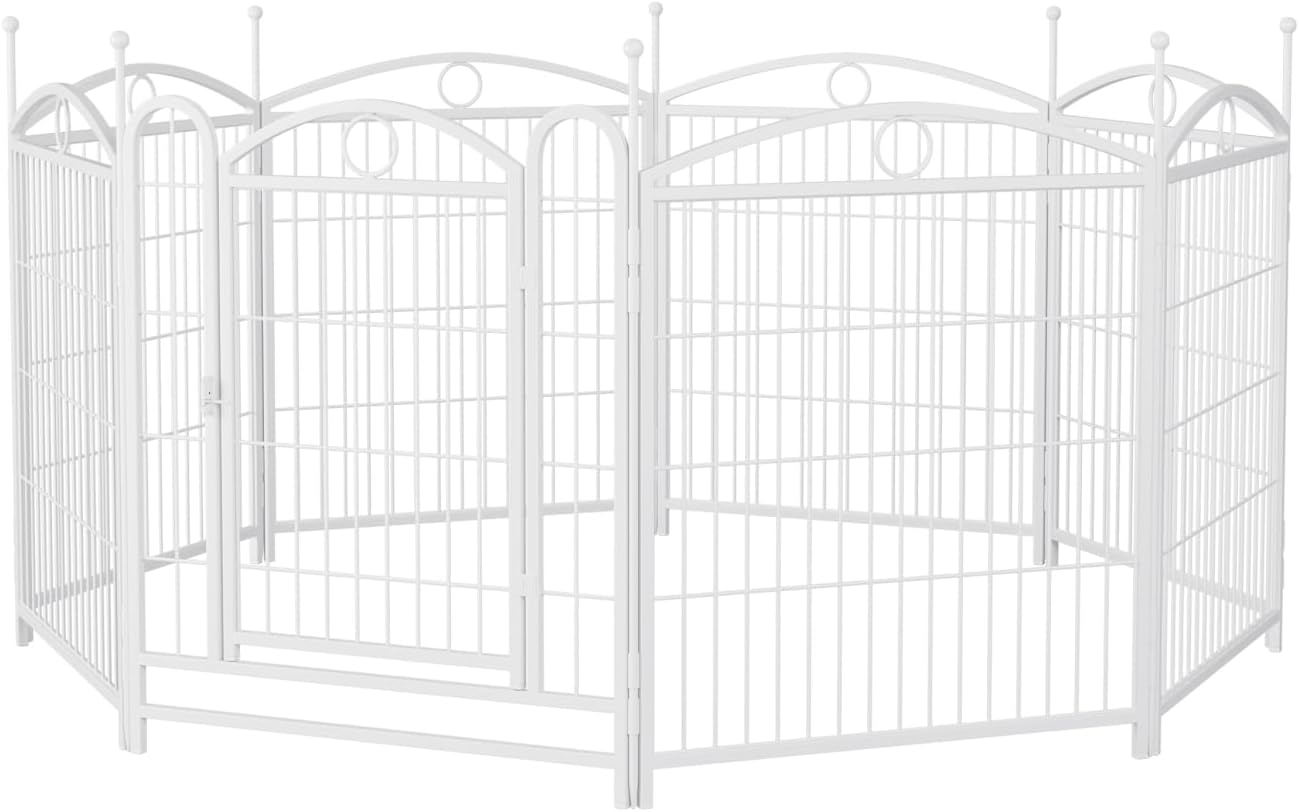 Heavy Duty Dog Playpen Iron White Rust-Resistant Stable Foldable Indoor Outdoor Pet Exercise Pen with Doors