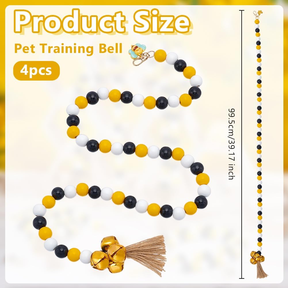 OLYCRAFT 4Pcs Dog Doorbells Training Potty Great Dog Bells Yellow Adjustable Dogs Bell for Door Wooden Beads Bell Ring to Go Potty for Pets Puppies Potty Training Accessories - 39.2 Inch