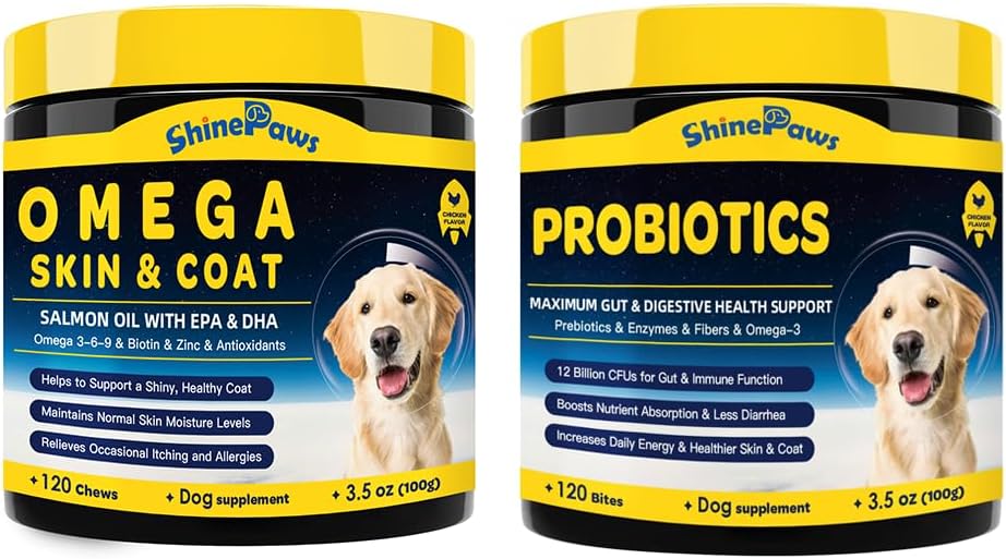 Probiotics & Salmon Fish Oil for Dogs Skin and Coat & Digestive Health