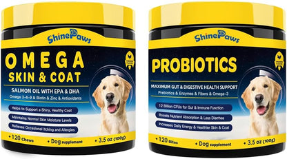 Probiotics & Salmon Fish Oil for Dogs Skin and Coat & Digestive Health