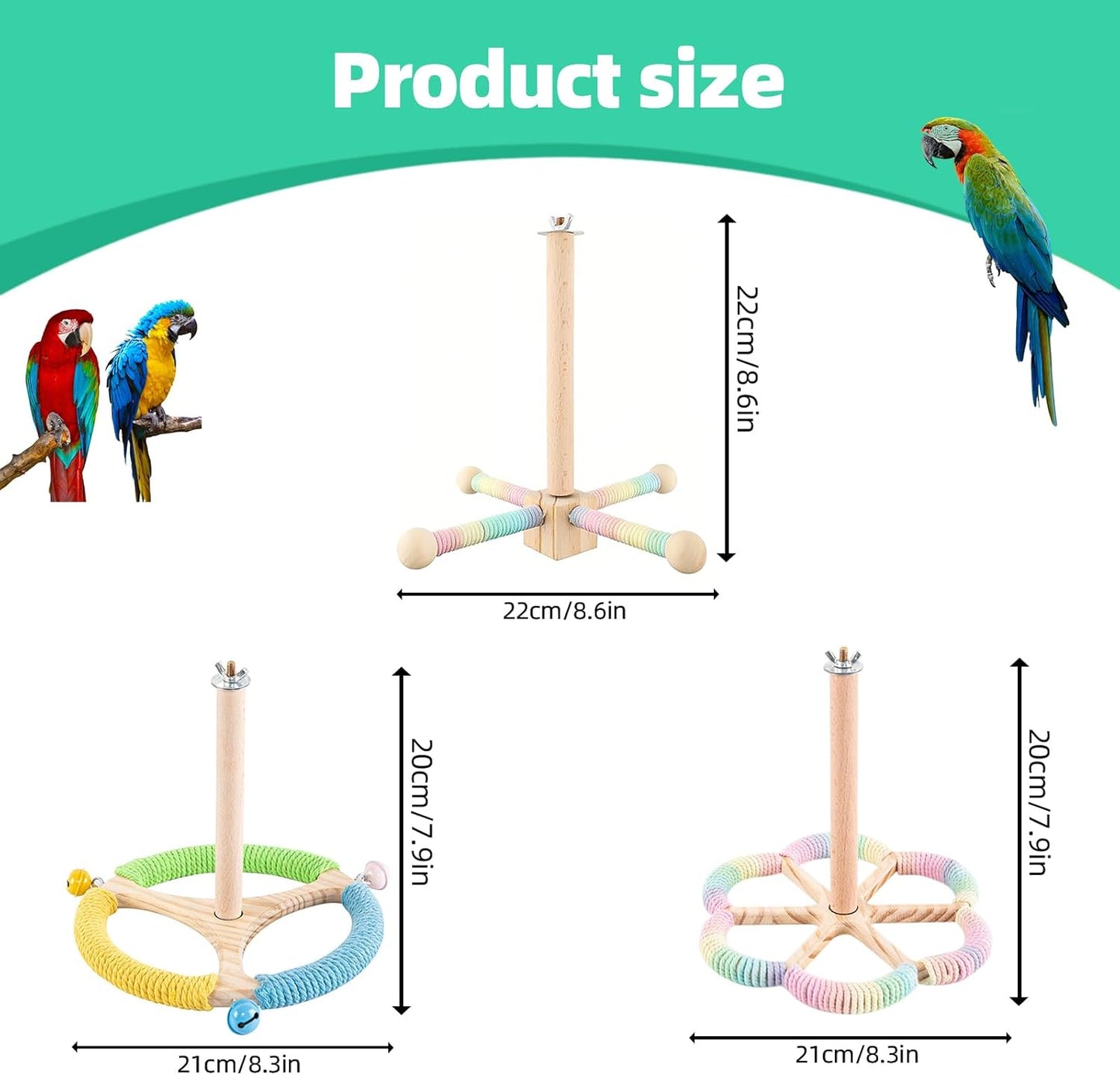 Bird Perch Toy, Interactive Spinning Parakeet Parrot Toys with Chew Toy,360° Silent Free-Spin,for Parrots, Parakeets, Cockatiels, Small to Medium Birds, with Poplar Swing (Round)