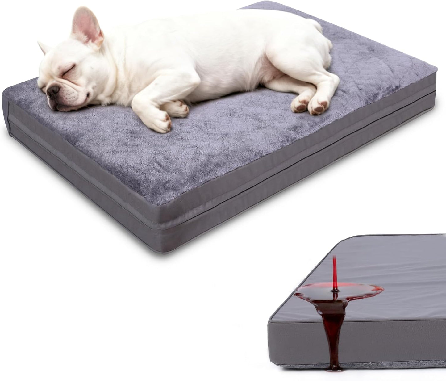 Waterproof Dog Bed for Crate - Outdoor Crate Pad for Small Medium Dogs, Orthopedic Egg Crate Foam, Anti-Slip, Reversible & Washable Cover, 29" x 18", Gray