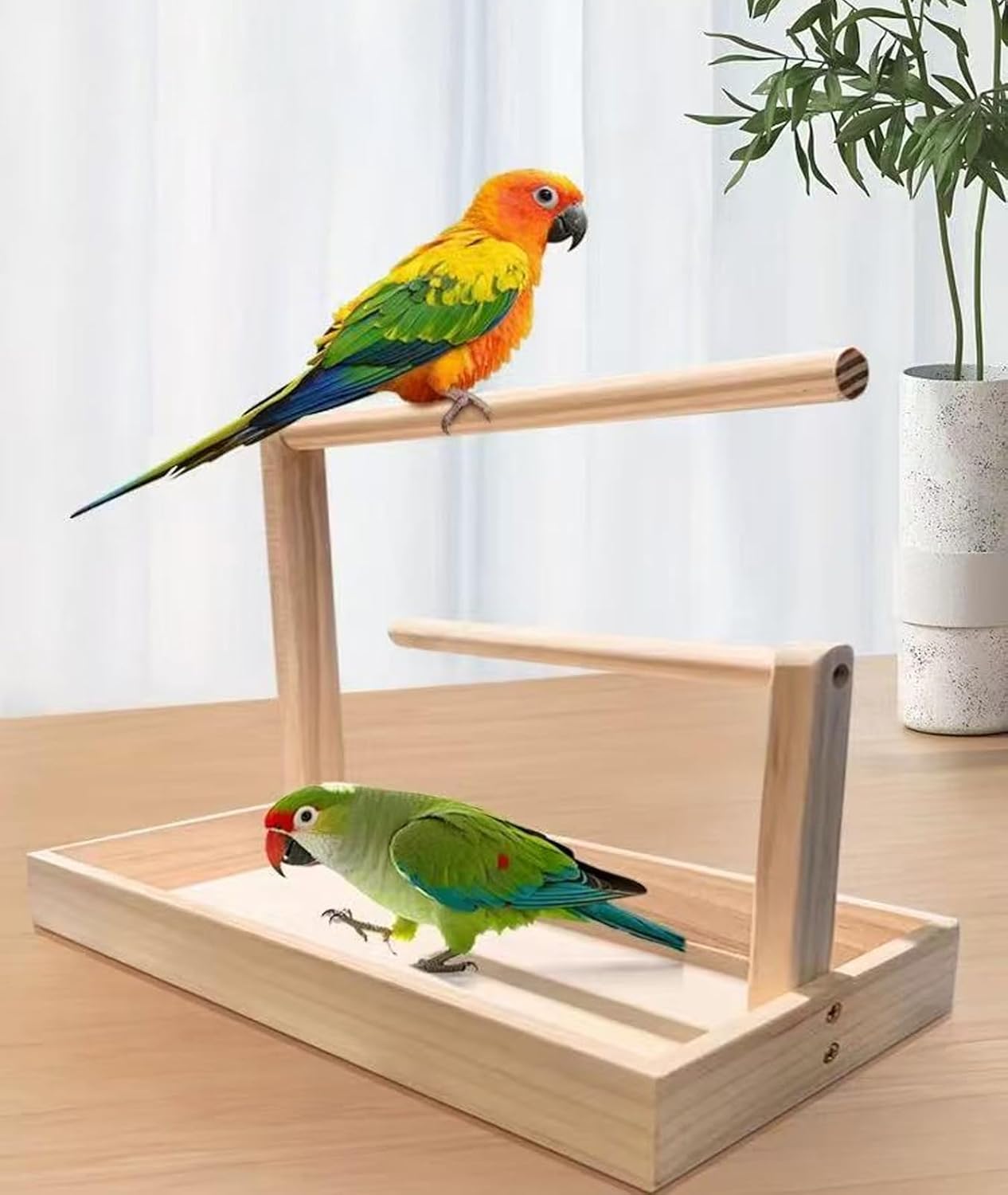 Large Macaw Perch Stand for Desk, Bird Desktop Stand Platform, Natural Wood Parrot Playground Play Stand Training, Parakeet Enrichment Gym for Budgie Cockatiel Conure Lovebird
