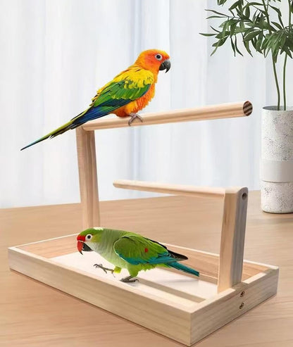 Large Macaw Perch Stand for Desk, Bird Desktop Stand Platform, Natural Wood Parrot Playground Play Stand Training, Parakeet Enrichment Gym for Budgie Cockatiel Conure Lovebird