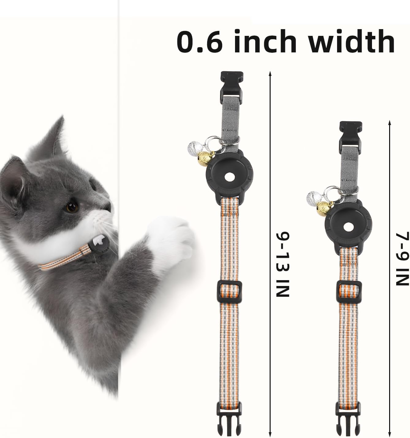 AirTag Cat Collar – Reflective Kitten Collars with Integrated Apple Air Tag Holder | Lightweight, Elastic Safety Cat AirTag Collar with Bell for Girl Boy Cats, Kittens, and Puppies (Orange, S)