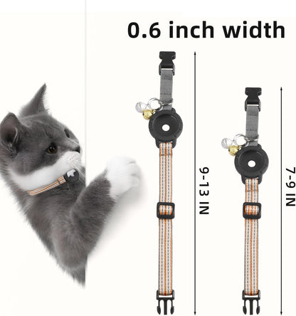AirTag Cat Collar – Reflective Kitten Collars with Integrated Apple Air Tag Holder | Lightweight, Elastic Safety Cat AirTag Collar with Bell for Girl Boy Cats, Kittens, and Puppies (Orange, S)