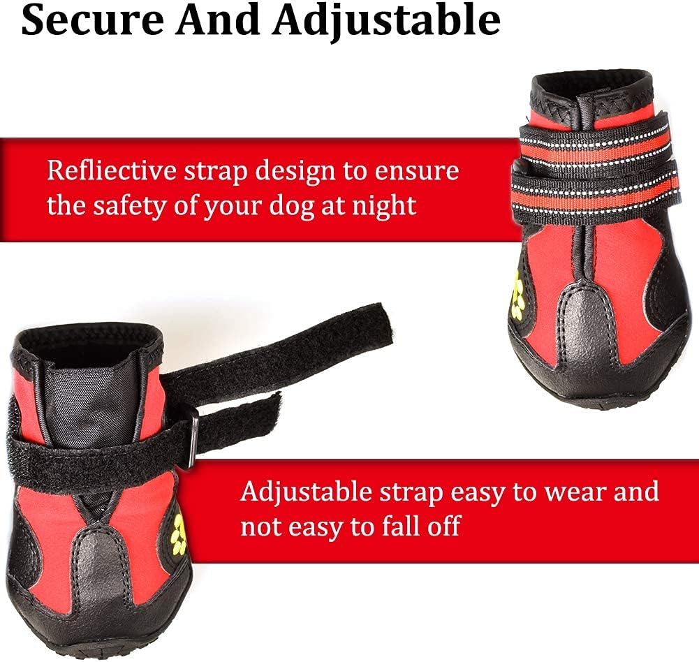 CovertSafe& Dog Boots for Dogs Non-Slip, Waterproof Dog Booties for Outdoor, Dog Shoes for Medium to Large Dogs 4Pcs with Rugged Sole Black-Red