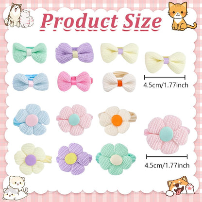 45 Pcs Light Pink Small Dog Hair Bows with Rubber Bands Puppy Bows for Ears Cute Grooming Flower Bowknot Strawberries Topknot Dog Hair Accessories for Small Dogs Girl Hair Ties for Yorkie Shih tzu