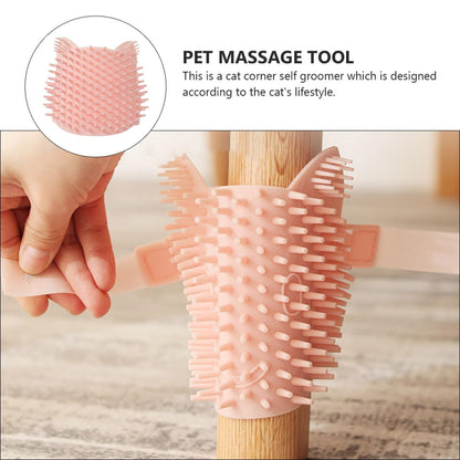 Cat Self Grooming Brush Silicone Corner Massage Comb Large Pink Wet and Dry Use Pet Shedding Removal Tool for Indoor Cats
