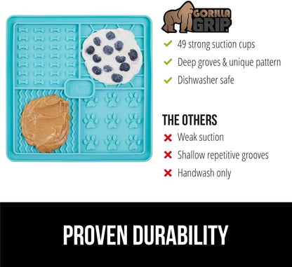 GORILLA GRIP BPA Free Silicone Lick Mat for Dogs, 49 Powerful Grip Suction Cups, Dishwasher and Freezer Safe Flexible Licking Pad for Dog Baths, Cat Grooming, Nail Trimming, Turquoise Pink 2 Pack