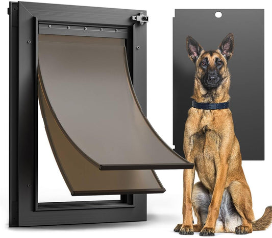 All Aluminum Dog Door for Exterior Door, Large Doggy Door, Heavy Duty Pet Door, Double Magnetic Flaps, Thermal Tnsulation, Energy Efficient, Sliding Lock Panel (Pets Up to 110Lb).