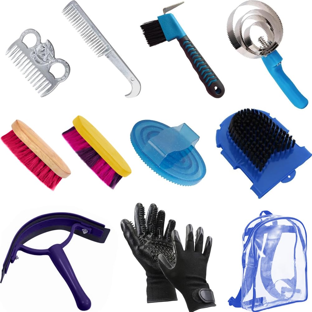 La La Pet® Grooming Kit with Bag - 11Pcs Brush Set for Horse Cleaning, Care and Tack Room Supplies
