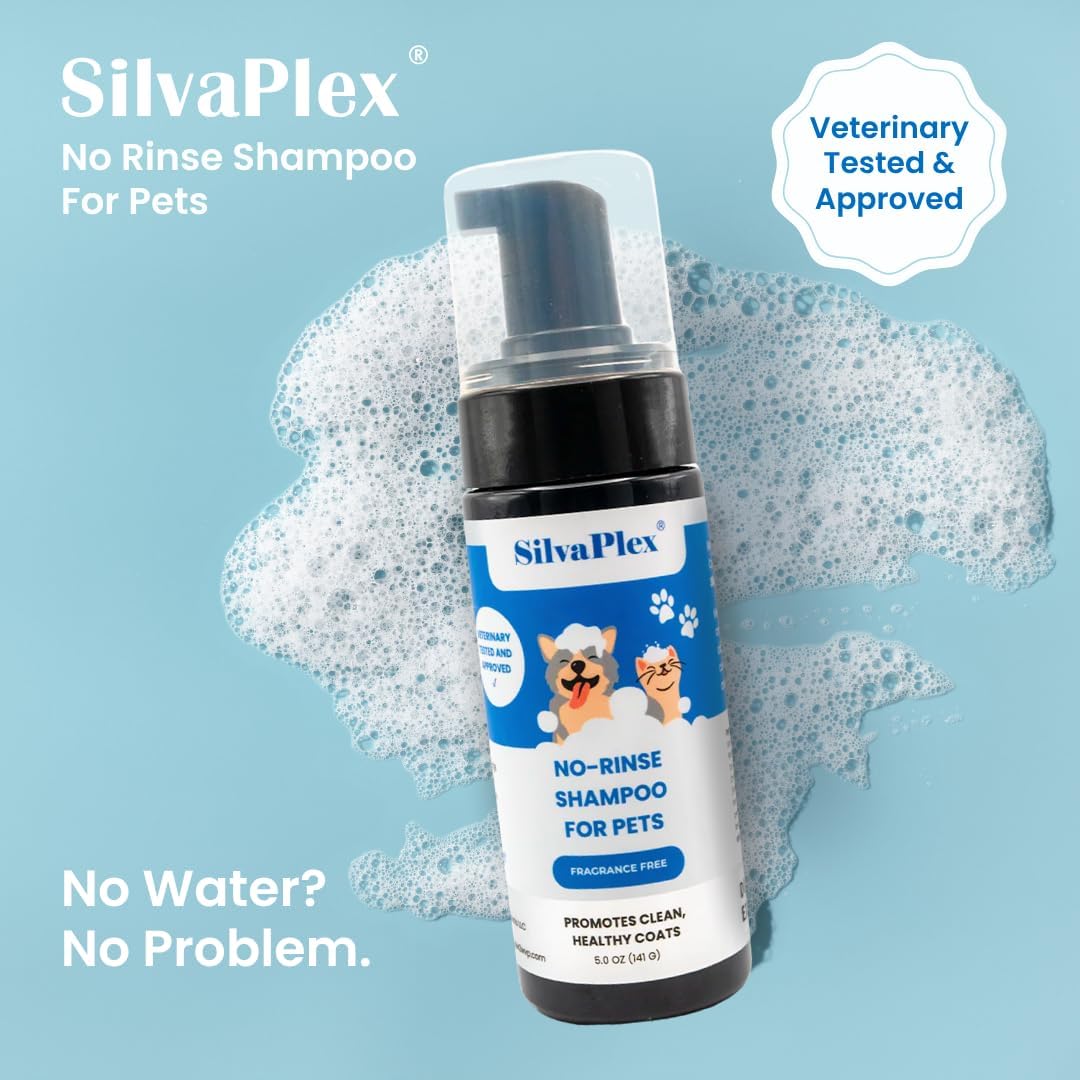 No Rinse Deodorizing Dry Pet Shampoo Plus Conditioner Foam for Dogs and Cats, Waterless Cleanse Enhanced with AG21 Chitosan-Silver Natural Coat Refresh, 5 Oz