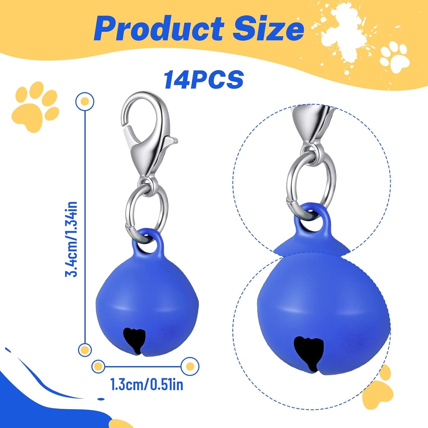 14 Pack Pet Bells for Dog Cat, Charms Colourful Pet Small Bells with Clasps, Round Bell with Loud Crisp Sound, Bell Pets Collar Accessories for Collars Stainless Steel Keychain for Pets
