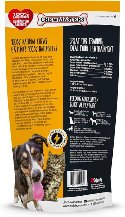 Chewmasters 100% Pure Beef Liver Bites - Healthy Freeze Dried Liver Treats for Dogs of All Life Stages - High Protein Dog Training Treats, Grain Free, All Natural, Zero Additives - Made in USA, 17.6oz