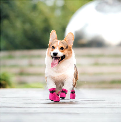 YAODHAOD Dog Shoes for Small Dogs, Puppy Dog Boots & Paw Protector for Winter Snowy Days, Anti-Slip Sole Dog Booties for Indoor Hardwood Floor 4PCS (Pink, Size: 4)