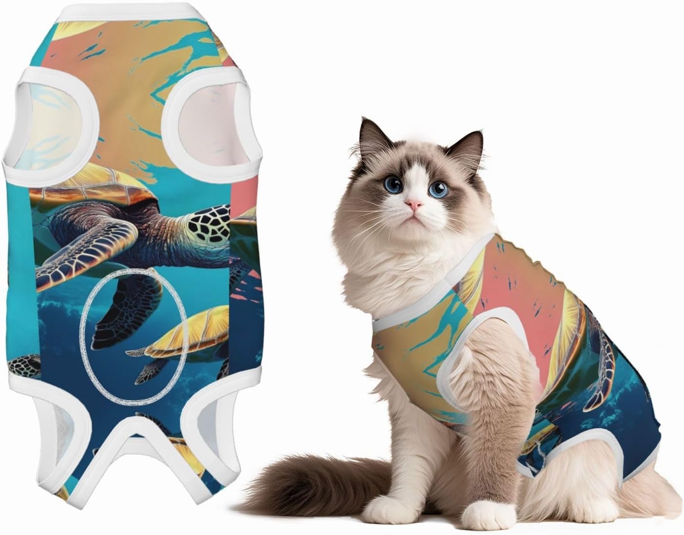 Comic Turtle Dog Surgery Suit Recovery Suit, 100% Cotton Breathable Full Body Dog & Cat Surgical Suit with Cute Prints, Alternative to Cone for Spay Neuter Wound Care, Male & Female Pets Large