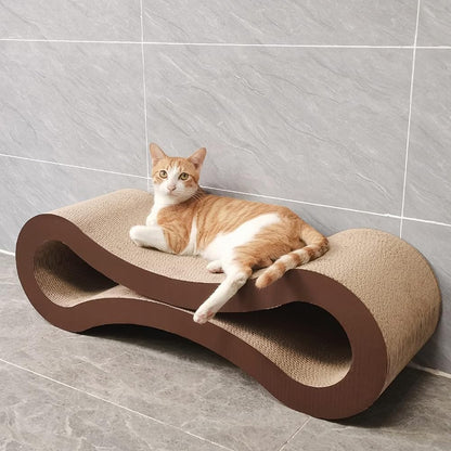 Double-Sided Infinity Cat Scratcher Lounge - Durable Recycled Corrugated Cardboard Cat Scratching Bed