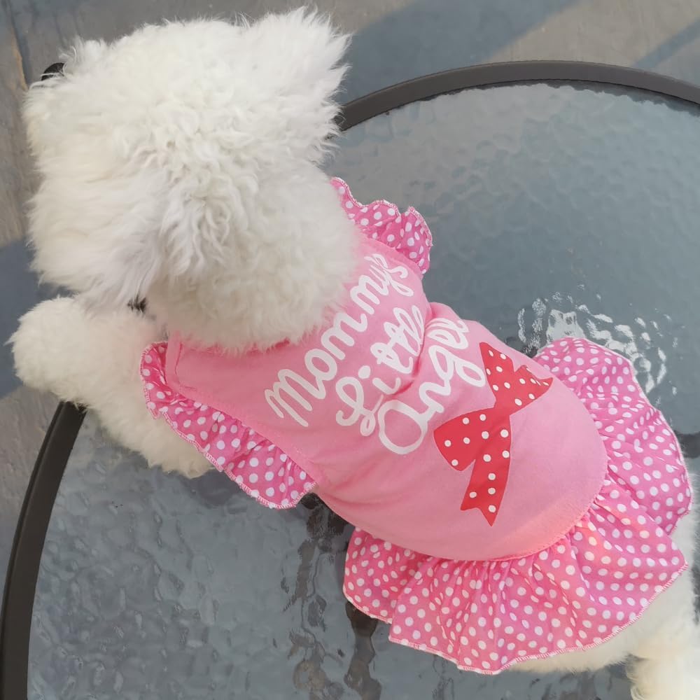 XPUDAC 4 Pack Pet Dog Dress Dog Clothes Girl Puppy Shirt Yorkie Clothes Cute Doggie Dress Pet Apparel for Small Dogs and Cats (Pink Angel, Small(4.5-8lbs))
