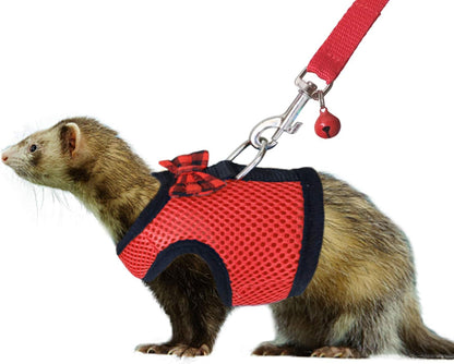 Rypet Small Animal Harness and Leash - Soft Mesh Pet Harness with Safe Bell, No Pull Comfort Padded Vest for Small Pet Red