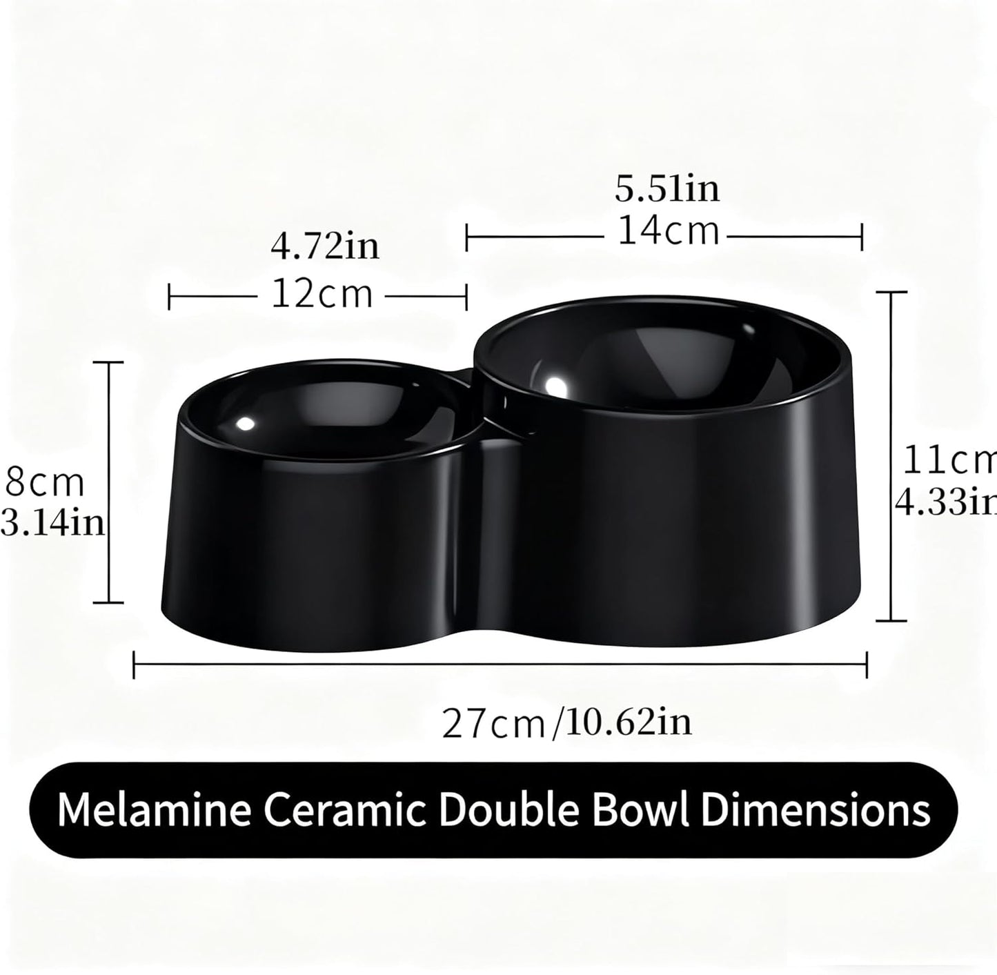 Ceramic Raised Cat Bowls, Tilted Elevated Anti Vomit Bowls for Indoor Cats, Non-Slip Bottom, Dual Food & Water Black Bowl, Whisker Friendly Pet Feeder for Cats Puppies