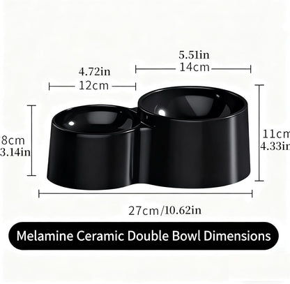 Ceramic Raised Cat Bowls, Tilted Elevated Anti Vomit Bowls for Indoor Cats, Non-Slip Bottom, Dual Food & Water Black Bowl, Whisker Friendly Pet Feeder for Cats Puppies