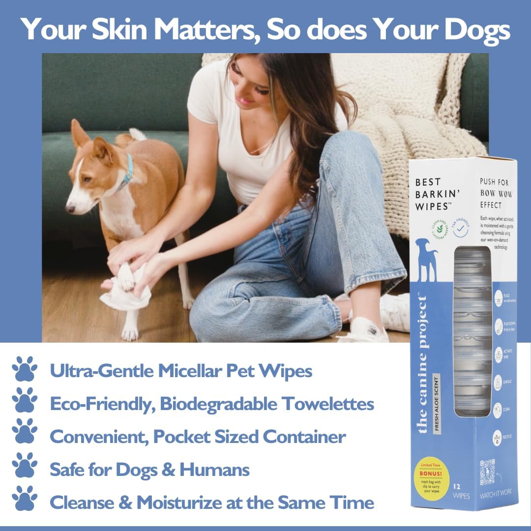 Dog Skin Spray & Grooming Wipes Bundle - Anti-Itch Spray with Aloe + Paw, Ear & Butt Dog Wipes (12-Pack) Gentle First Aid & On-The-Go Cleaning