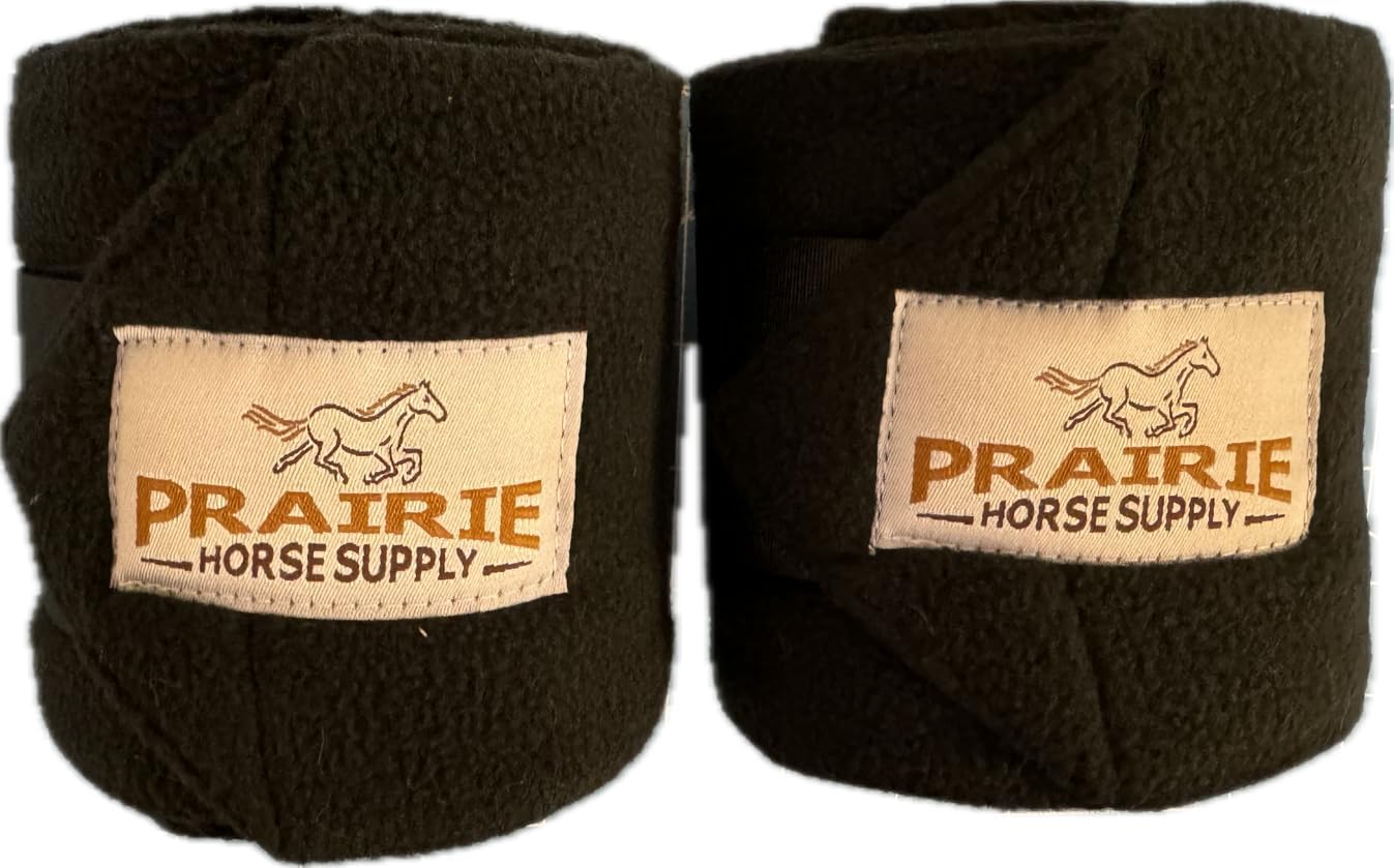 Prairie Horse Supply Polo Wraps for Horses – Premium Durable & Soft Fleece Horse Leg Wraps, Equestrian Bandages for Stable & Riding Use, 2-Pack (Black)