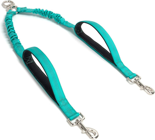 Dual Dog Leash Coupler, Double Control Padded Handles for 2 Dogs, Heavy Duty No Tangle Splitter Dog Leash Extension, for Medium Large Dogs Walking- Turquoise