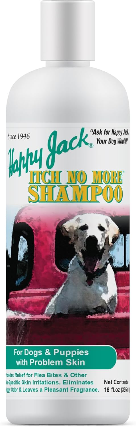 Happy Jack Itch No More Dog Itchy Skin Shampoo & Treatment (16 oz), Flea Bites, Allergies & Itch Relief, Stops Itching, Scratching & Gnawing on First Application for Healthy Dog Skin & Coat