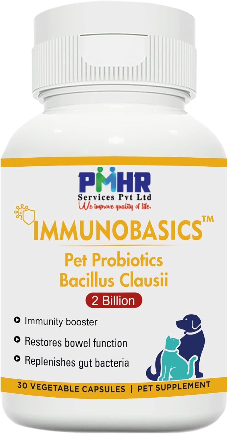 Pet Probiotics Bacillus clausii Capsules for Pets | Treats Diarrhea for Pets | for Dogs and Cats Digestive Health | 30 Capsules