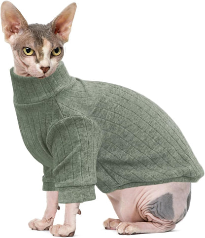 Idepet Sphynx Hairless Cats Sweater Shirt Kitten Soft Puppy Clothes Pullover Cute Cat Pajamas Jumpsuit Cotton Apparel Pet Winter Turtleneck for Cats and Teacup Chihuahua Small Dogs(Green,XS)