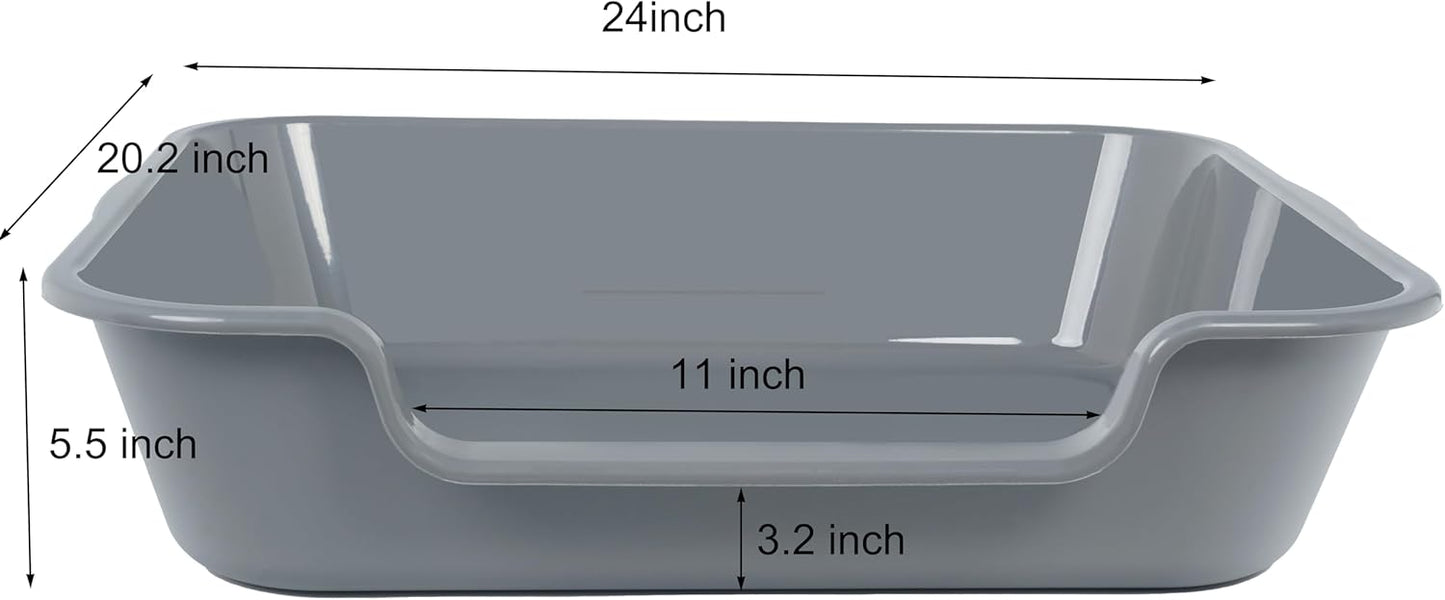 1 Pack of Extra Large Cat Litter Box (ABS Material), Low Entry Senior Litter Pen for Geriatric Kitty Big Cats, Jumbo Pet Safe Litter Boxes Tray for Indoor Pets Potty (Gray, 24" L x 20" W)