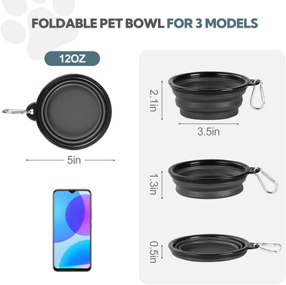 Dog Bowl Collapsible, 2 Pack Portable Foldable Travel Water Bowl Food Dishes with Carabiner Clip for Traveling, Hiking, Walking(12oz, Small, Blue+Black)