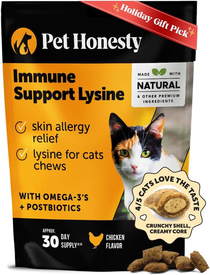 Cat Immune Support Lysine – Allergy Relief & Immune Health Supplement for Cats with L-Lysine, Colostrum, Quercetin & Omega-3 – Soothes Sneezing, Runny Nose & Itchy Skin Chicken, (30-Day Supply)