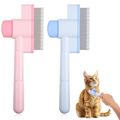 2 Pcs Pet Flea Hair Comb Self Cleaning Cat Brush with Release Button Comfort Safety Stainless Steel Brush Short Long Hair Removal Dogs Grooming Comb for Shedding Tangles