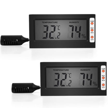 Simple Deluxe Digital Thermometer and Humidity Gauge with Remote Probes for Brooder Reptiles Terrarium, 2 Pack, Black
