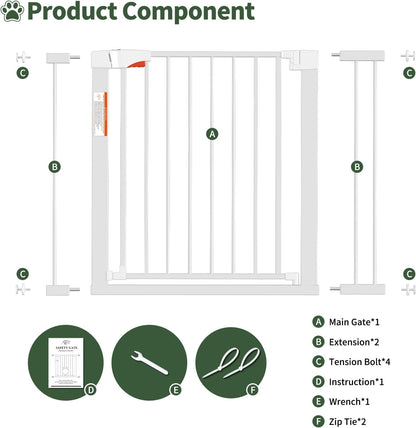 Metal Dog Gate for Door,Pressure Mounted Auto-Close Pet Gates for Dogs Indoor, Doggie Gate(White,36" Tall)