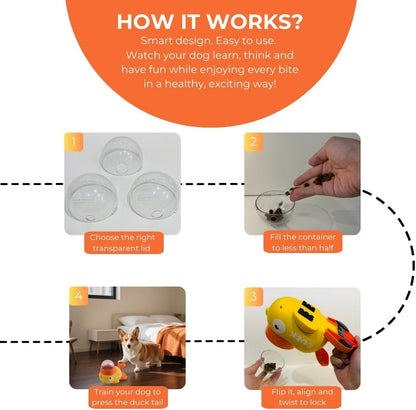 Dog Interactive Treat Dispenser Toy - Anti-Slip Duck Slow Puzzle Feeder for Dogs & Cats - 3 Challenge Lids for IQ Training, Mental Enrichment for Small, Medium & Large Dogs