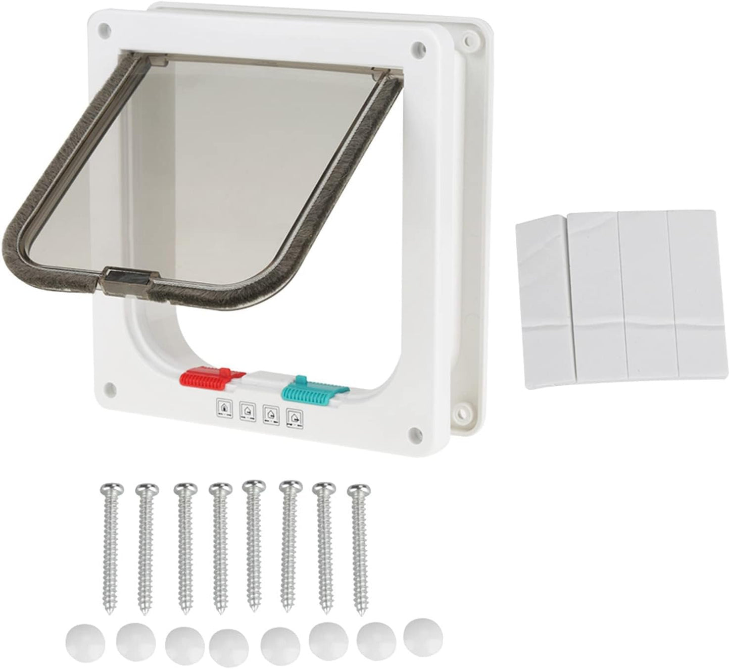 Lockable Pet Cat Flap Door, Small Dog and Cat Flap with 4 Way Locking, Weatherproof Double Flap, Easy DIY Installation - Secure Access Control, Energy Saving, Ideal for Indoor an