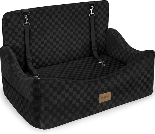 JOEJOY Dog Car Seat for Medium/Large Dogs - Reversible Dual-Sided Travel Dog Car Bed with Memory Foam, Washable Pet Booster Seat for Dogs up to 55 lbs or 2 Small Dogs, 2 Safety Leashes, Black