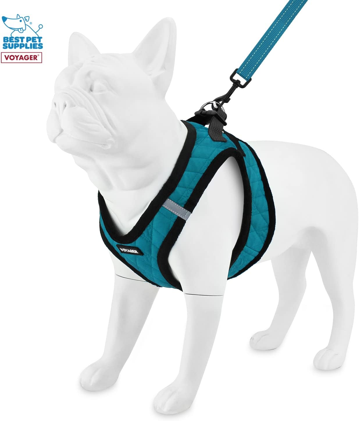 Voyager Step-in Plush Dog Harness – Soft Plush, Step in Vest Harness for Small and Medium Dogs by Best Pet Supplies - Turquoise Plush (Leash Bundle), M (Chest: 16-18") (Pack of 4)