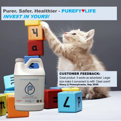PUREFY Pet Spray (68oz) Eliminate pet matters and pet urine from the environment. Pet Odor Eliminator. Unscented. No residue. (68oz)