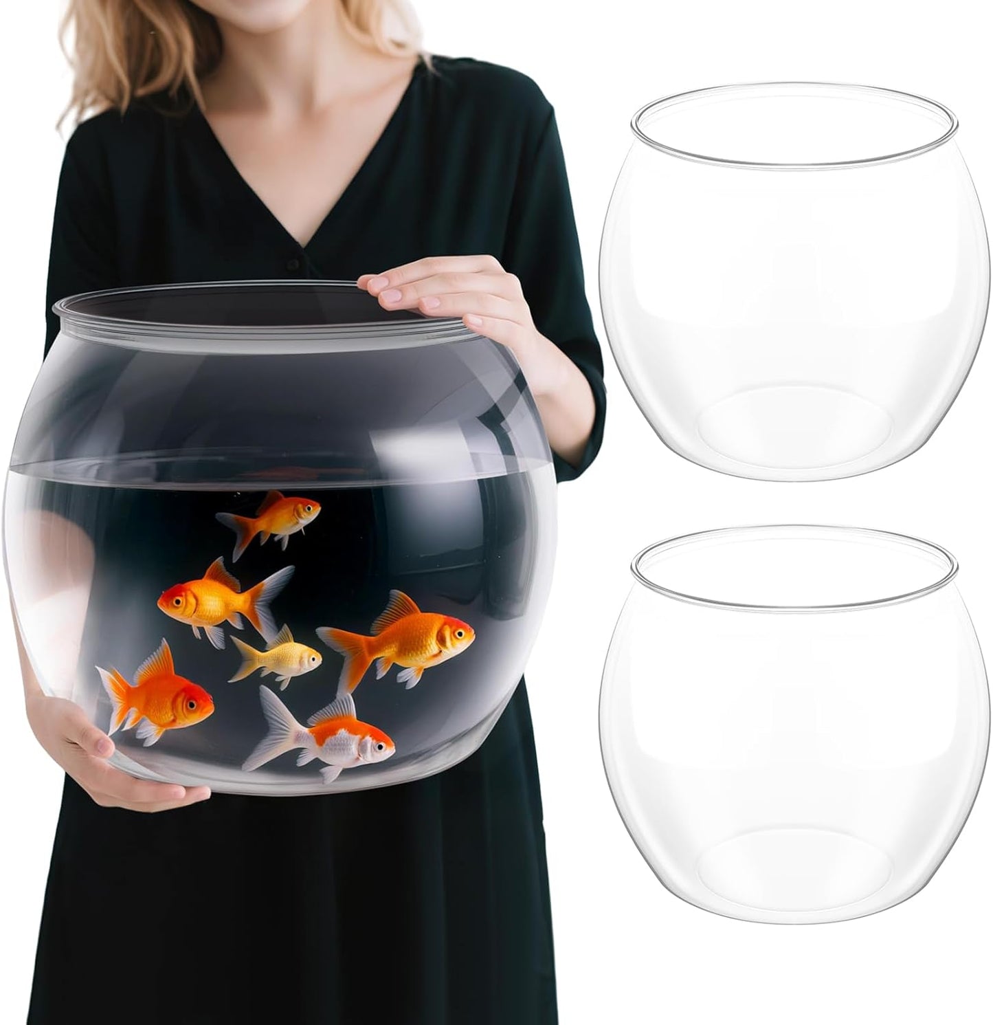 Geelin 2 Pcs 5 Gallon Plastic Fish Tank Large Bowl Shatterproof with Crystal Clear Clarity for Terrarium, Flower Vase Centerpiece Gift for Fish Lovers