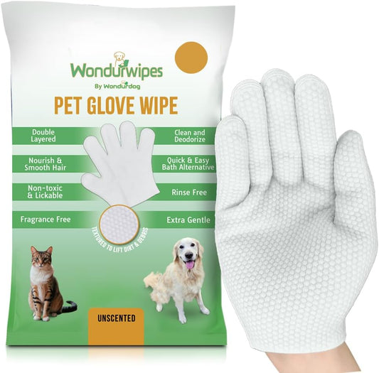 6pc. Premium Pet Glove Cleaning Wipes for Dogs & Cats | Textured, Deodorizing & Hypoallergenic Gloves with Aloe Vera & Shea Butter – Gentle, Skin-Safe Wipes for Fur, Face & Body, Odor Control