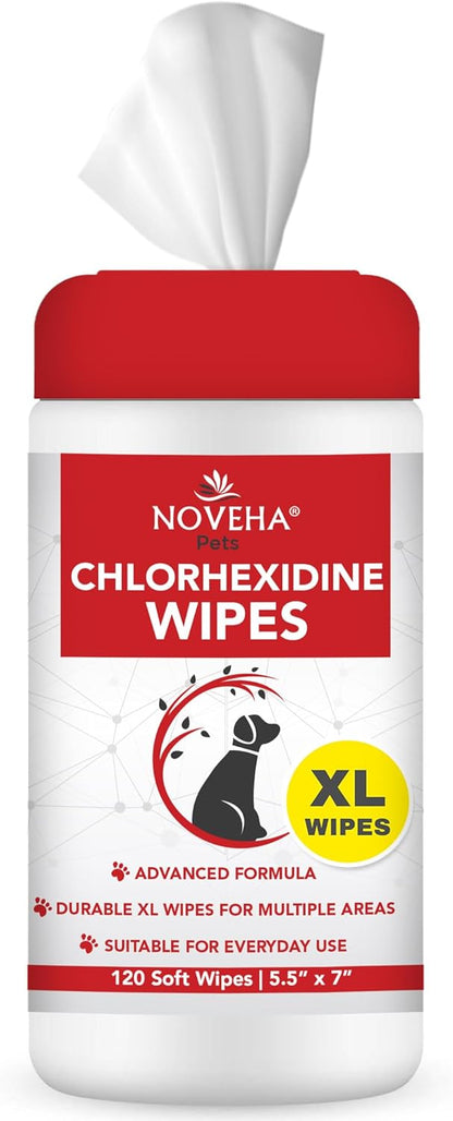 NOVEHA 1 Pack XL Pet Wipes (120 ct) + 1 Dog Wound Therapy Spray 8oz | Full‑Body Skin Care for Dogs