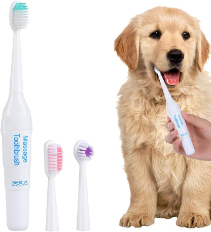 TEHAUX Electric Doggie Toothbrush with Soft Bristles, Puppy Toothpaste Brush for Small Dogs - Pet Puppy Portable Design Electric Brush with Replacement Head Travel Use - Batteries Not Included
